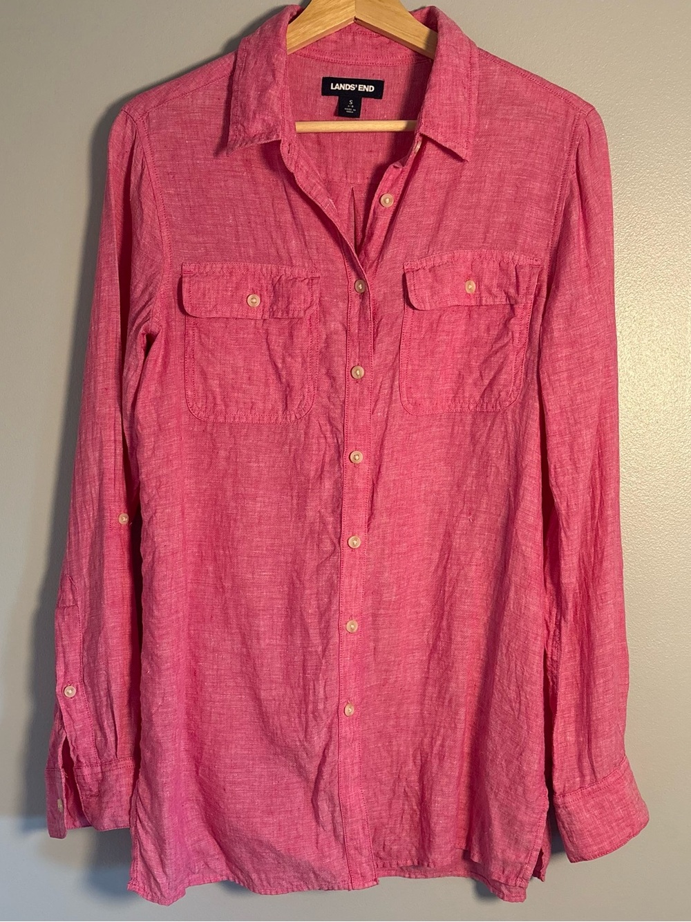 Lands’ End 100% Linen Button-Down Shirt – Size Small